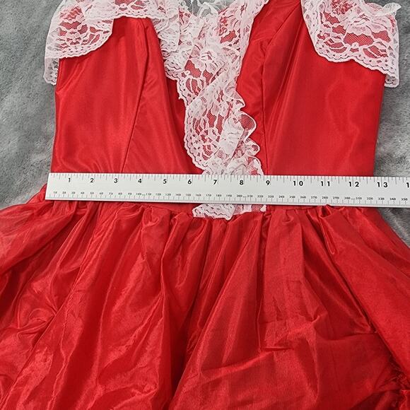 Vintage JCPenney Prom Dress Womens XS Red White Satin Lace Southern Belle Gown - Picture 10 of 11
